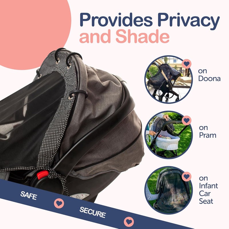 IntiMom Stroller Sun Shade - Universal UV Protection Cover for Strollers Sunshade with See Through, Clip-On Sun Blocker, Sun Shield for Baby, Breathable Adjustable Fit, Full Coverage, Medium - Image 5